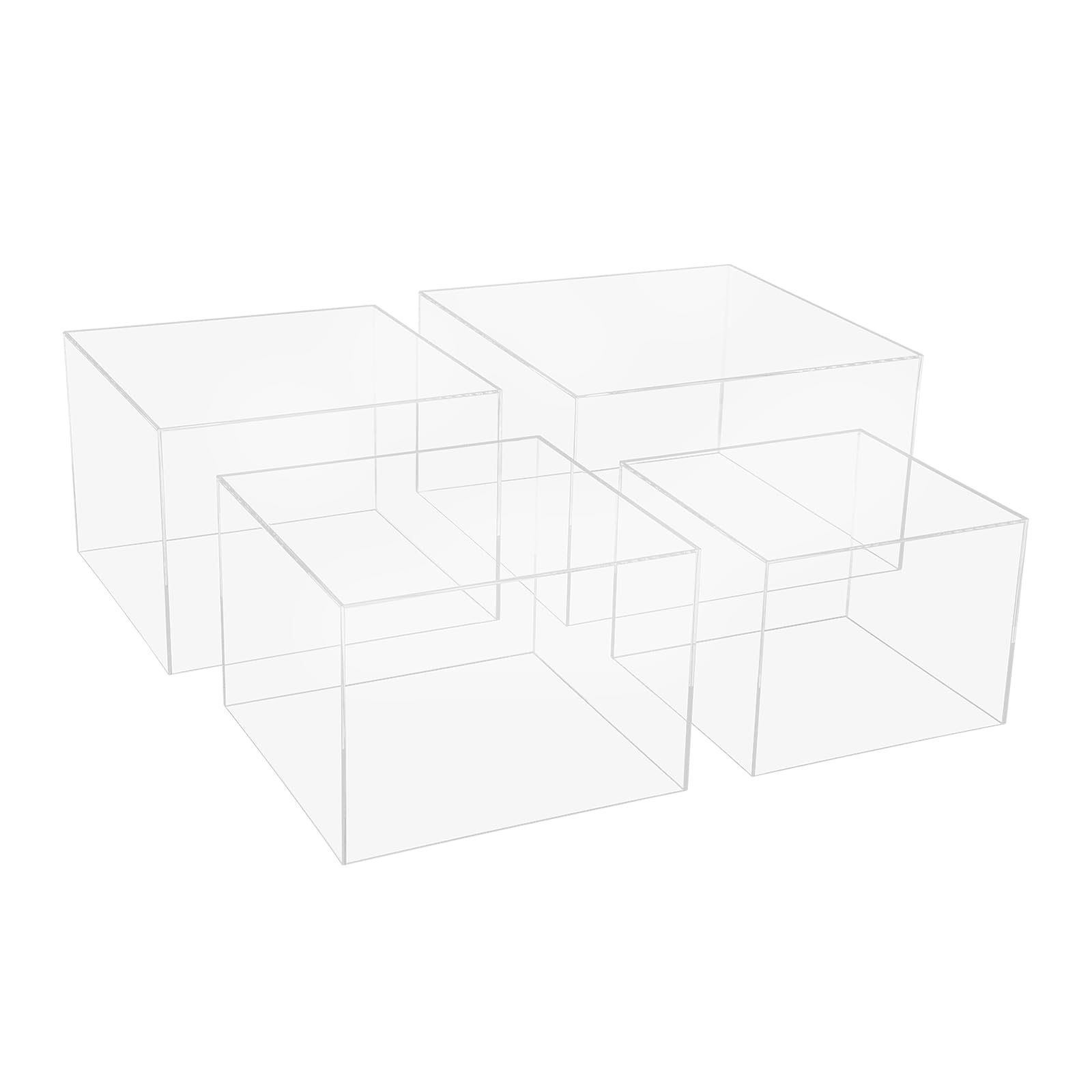 Juego de 4 soportes para tartas de acrílico transparentes, cuadrados y en 4 tamaños (8, 9, 10, 12 pulgadas), apilables para cupcakes, para bodas, cumpleaños, versátiles placas de presentación para