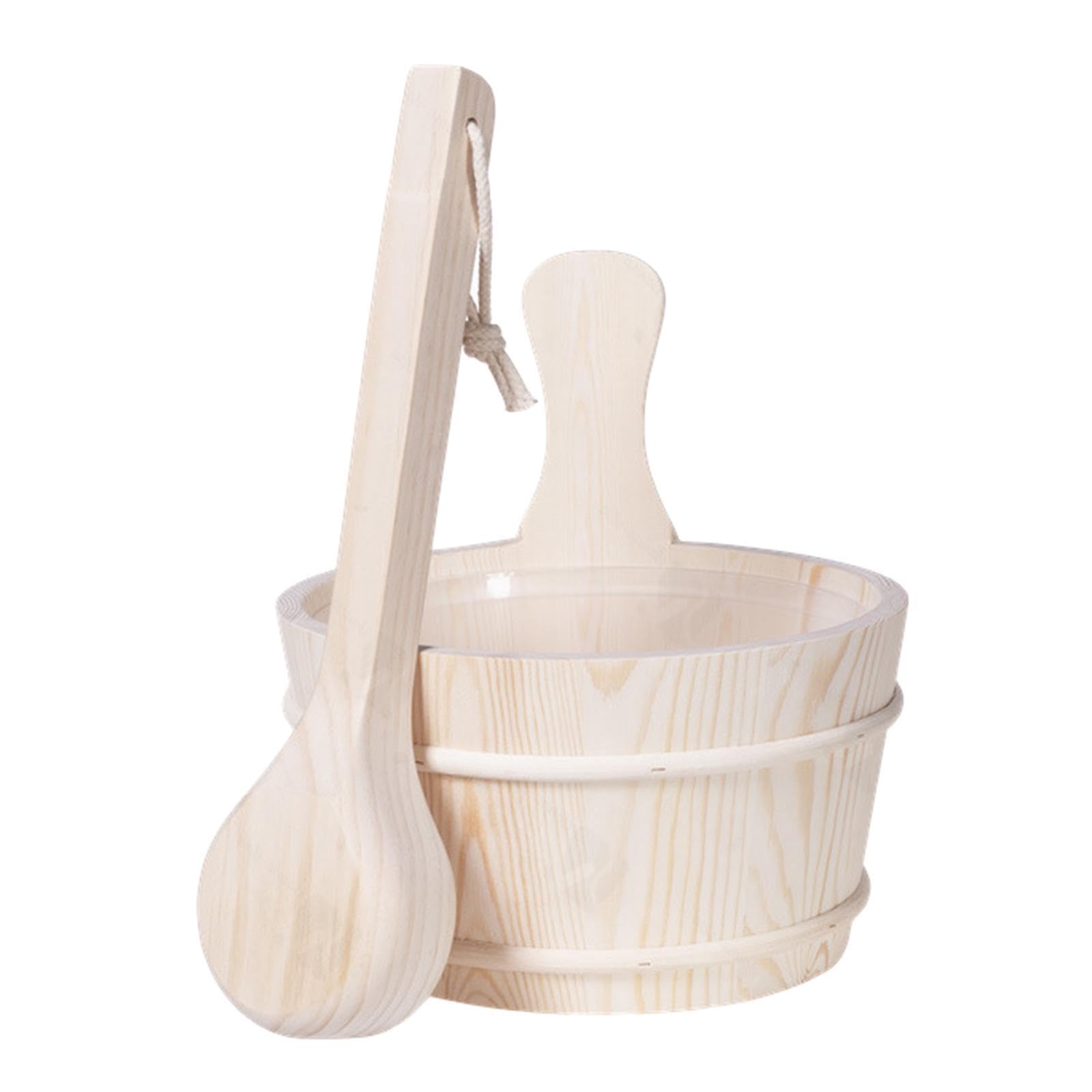 Kit práctico de cubo y cucharón para sauna. Elementos esenciales para el baño bellamente elaborados para un retiro relajante. El color y la textura pueden variar.