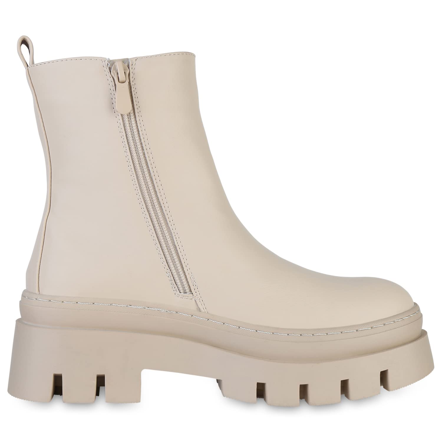 VAN HILL Damen Stiefeletten Plateau Boots mit Blockabsatz Profilsohle