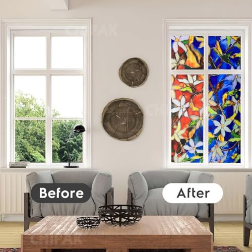 Image of CHIPAK Premium Vinyl Privacy Stained Window Glass Film (18x240 Inch) - Self-Adhesive Decorative Sticker Opaque Sheet Tint Wallpaper for Glass Cover Window, Door, Office, Home.| Anti-UV. Blue Patti