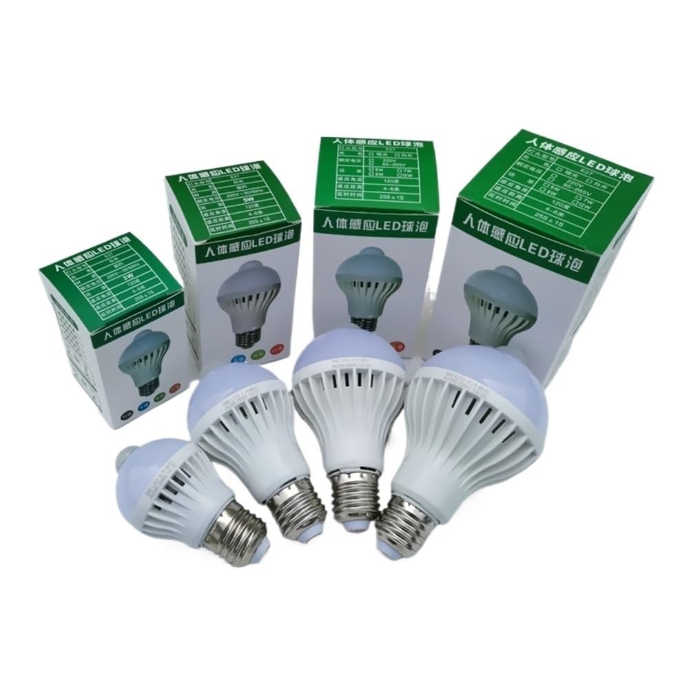 fengyan Casa bombillas, Paquete de 10, luz LED con sensor E27 AC220V bombilla nocturna escalera pasillo lámpara con sensor automático Familiar Lámpara(7W PIR Sensor)