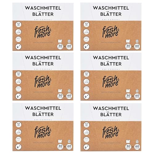Fresh & More Waschmittel-Blätter - 180 Blatt (6er Pack) - Vollwaschmittel Frühlingsfrische - Für bis zu 360 Waschgänge