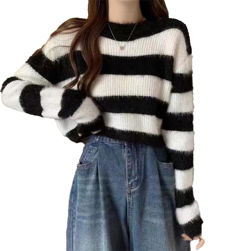 Women Striped Knitted Long Sleeve Crew Neck Regular Fit, Winter Wear,Soft Knit Pullover TOP T-Shirt DN59013-image-13