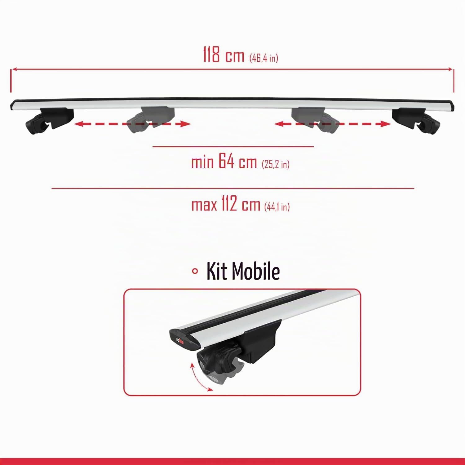 Compatible avec Peugeot 508 SW 2010-2018 Hook Modèle Barres de Toit Railing Porte-Bagages de Voiture Aluminium Gris 2 Barres