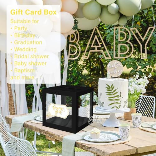 Image of 1 Pack Black Card Box for Party, Transparent Wedding Card Box Gift Cards Receiving Box Money Box for Birthday, Bridal or Baby Showers, Retirement, Anniversary, Graduation