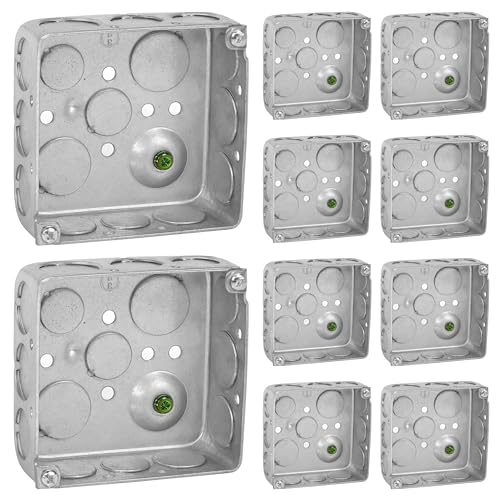 OHLECTRIC 4x4 Electrical Junction Boxes (10-Pack) 1-1/2 Deep 21 Cu.in. Heavy-Duty 4 Inch Metal Outlet Boxes Steel Electrical Box for Dual Duplex Receptacles Industrial Grade Square Electrical Box