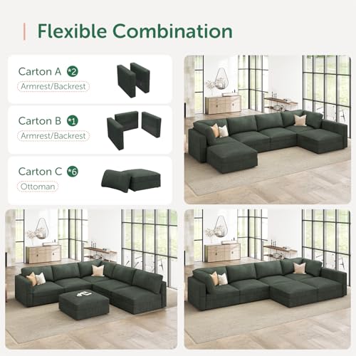 HONBAY Modular Sectional Sofa with Storage Corduroy Sectional Sleeper Sofa Modular Sectional Couches for Living Room,Green - Image 4