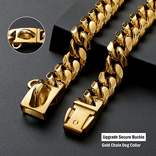 Strong Stainless Steel Gold Dog Chain Collar with Safety Buckle,14MM Cuban Link Chain Training Collar,Dog Necklace Walking Collars for Small Medium & Large Dogs Strong Stainless Steel Gold Dog Chain Collar with Safety Buckle,14MM Cuban Link Chain Training Collar,Dog Necklace Walking Collars for Small Medium & Large Dogs