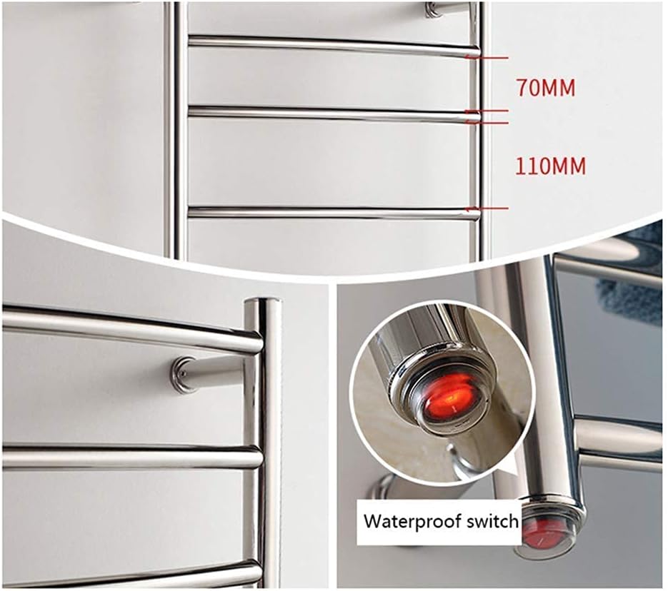 Heated Towel Rail Household Towel Heater, 304 Stainless Steel Electric Towel Rack Drying Rack and Wall-Mounted Bathroom Towel Radiator, for Bathrooms, Balconies, Hotels, Bathroom