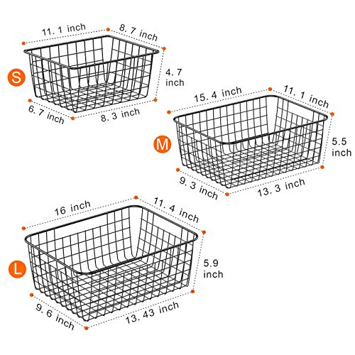 Wire Baskets, Warmfill 6 Pack Wire Storage Baskets Pantry Organization And Storage Metal Basket Bin For Shelf Pantry Kitchen Cabinet, Black (2 Small, 2 Medium, 2 Large) #TOP6