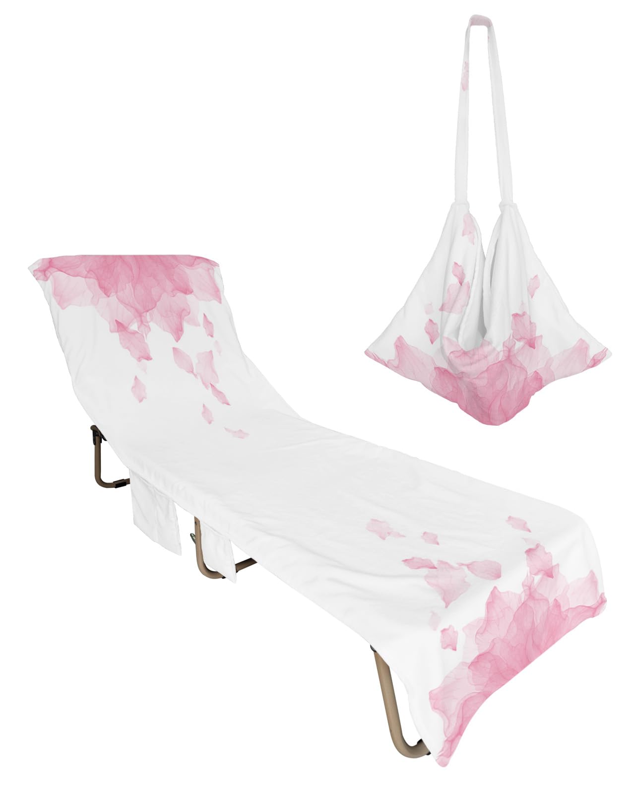 Pink Ombre Beach Lounge Chair Towel Cover, Soft Chaise Lounge Towel with Side Pockets Patio Pool Chairs Cover for Beach/Pool Sunbathing 29x85 Watercolor Pink Floral Modern Abstract Art