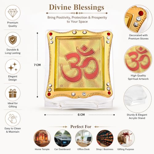 Image of Om Symbol Car Dashboard Idol, Religious Frame for Car, Home Temple, Office Decor | Divine Gift Item for Puja & Festive Occasions