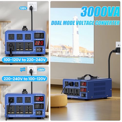 Image of 3000 watt Voltage Conversion Transformer Heavy-Duty Step-up /Step-Down AC 110V /120V /220V /240V Power Conversion, with resettable Circuit Breaker Protection, with US Power Cord, LCD Display