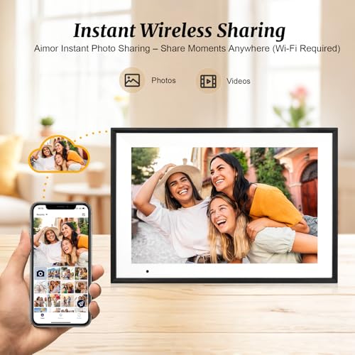 Image of Digital Picture Frame 10.1 Inch Digital Photo Frame 32GB Storage, WiFi Picture Frame with1280x800 IPS Touch Screen, Auto-Rotate Photo Frame Share Your Photos and Videos via AiMOR App, Black