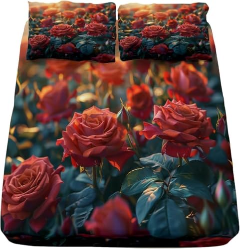 TACOKI Sabanas Bajeras 135x190 Flores Sábanas Bajeras Jardín Ajustable Suave y Cómoda Sabana Bolsillo Profundo 30 cm, para Grueso Colchón, Sabanas Cama 135 c8375