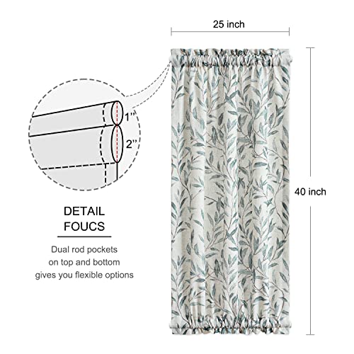 Image of VOGOL Leaves Print Patio Door Curtain, Light Filtering Front Door Curtains for Glass Window, 1 Piece Short Drapery Rod Pocket Panels for Kitchen, 25x40 in