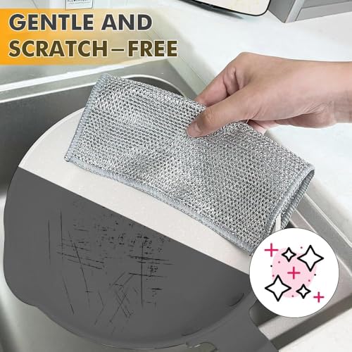 Image of CIPLA PLAST Non Scratch Dishcloth, Multipurpose Wire Dishwashing Rag for Wet and Dry, Steel Cloth for Washing Dishes, Rust Removal Cleaning Cloth Kitchen, No Odor, Double Layer, 10 Pack