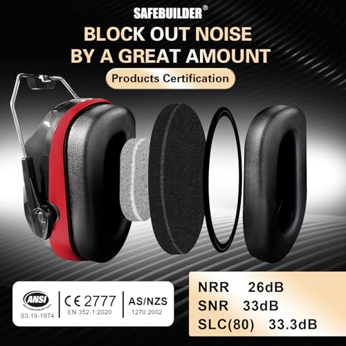 Image of SAFEBUILDER Ear Muffs Noise Reduction SNR 33dB Adjustable Lightweight Safety Earmuffs Sound Proof Noise Cancelling ANSI