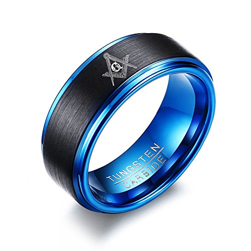 VNOX Freemason Symbol Masonic 2 Tone Carbide Tungsten Matte Stepped Edges Ring