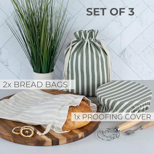 KIBAGA Beautiful Linen Bread Bag Set and Proofing Cover For Homemade Sourdough Bread - Keeps Your Loaf Fresh for Days - Reusable and Easy to Clean Storage Bag, The Perfect Baking Accessories by KIBAGA - Image 3