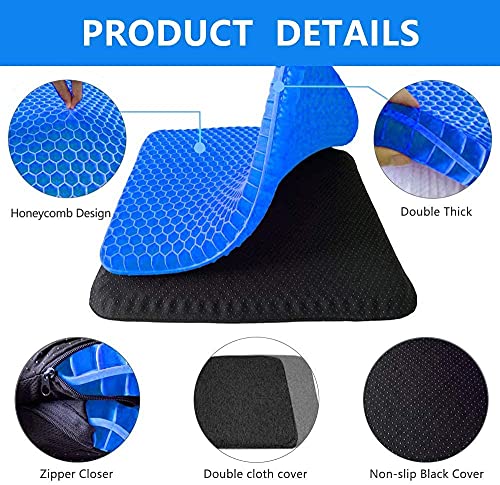 Image of Honeycomb Gel Seat Cushion - Breathable Honeycomb Design, Thick & Elastic Gel, Non-Slip Cloth Cover - Portable Home, Office, Wheelchair, & Car Seat Support - Helps Provide Relief for Back Pain