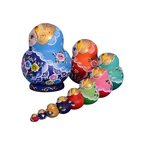 YAKELUS professionelle Matrjoschka-Marke 10 Stücken Matroschka, Matruschka, Matrjoschka,Russian Nesting Dolls,10-TLG handgemacht Das Lindenholz Geschenk Spielzeug1084