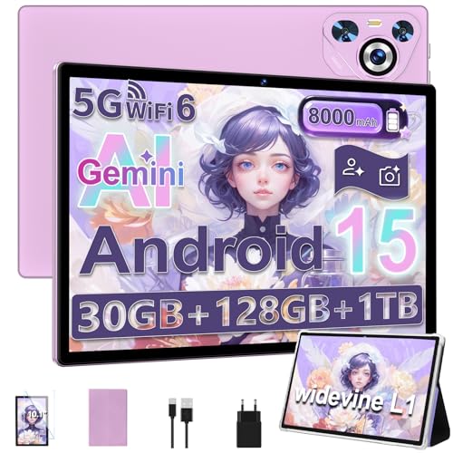 Tablet 30GB RAM 128GB ROM(TF 2TB Espandibile), 10 Pollici 8000mAh/ WIFI 5G/ BT5.0/ OTG/ GPS, Camera 5+8 MP, Certificazione GMS, Widevine L1, Tablets Corpo in Metallo con Custodia Protettiva -Viola