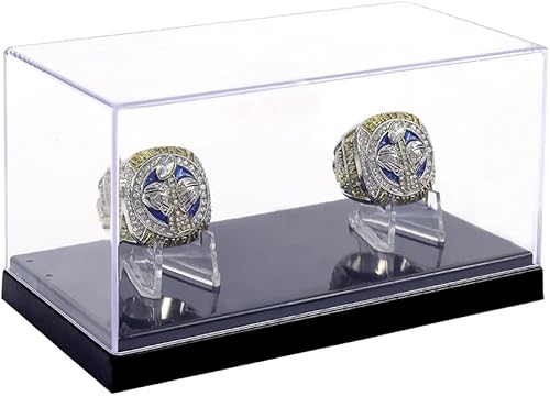 Caja expositora para anillo de campeonato, con 2 ranuras para fútbol, béisbol, baloncesto, hockey, escuela secundaria, clase, graduado, universidad,