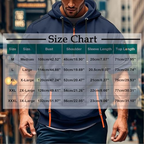 Short Sleeve Hoodies for Men Big and Tall Casual Quarter Zip Pullover Lightweight Oversized Hooded Shirts with Pocket3