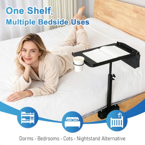 Image of Adjustable Bedside Shelf, Clamp-On Bed Table with Rotating Top for Dorm | Height Adjustable • 360 Rotating Top • Heavy-Duty Metal Frame • Fits Most Bed Rails • Easy Clamp Installation