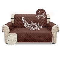 Granbest Waterproof Sofa Cover 2 Seater Non-Slip Loveseat Cover with Elastic Straps, Washable Sofa Protector for Kids, Pets, Dogs, Cats Four Seasons Universal (2 Seater, Chocolate)