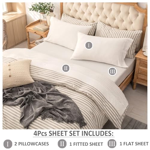 PURE ERA Jersey Knit 3pcs Bed Sheet Set 100% T-Shirt Cotton Super Soft Comfy Breathable Fits Mattress Up to 20" Extra Deep Pocket (Solid Off White,Twin XL)