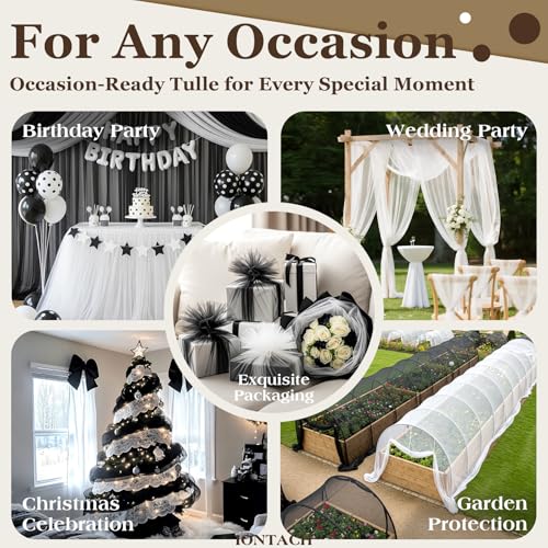 Image of White Tulle Fabric 108 inch x 10 Yards for Wedding Decoration Pew Bows Christmas Gift Wrapping Ceiling Draping Baby Shower Birthday Party Reception DIY Craft Supplies
