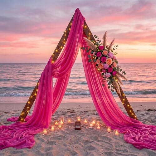 Image of Wedding Arch Draping Fabric, 1 Panel 30 inch x 20Ft Hot Pink Sheer Curtain Drapes Extra Wide & Long Backdrop Curtains for Bridal Shower Backdrop Outdoor Party Arches Church Ceremony Decoration