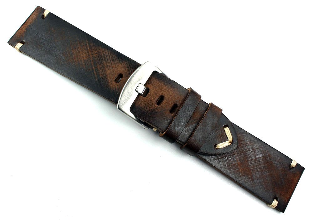 Cinturino per orologio vintage in pelle sella, stile shabby shick, unico e fatto a mano in Germania, nero