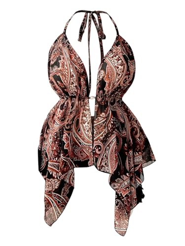 Verdusa Women's Plus Size Hippie Western Halter Tops Asymmetrical Club Concert Tops