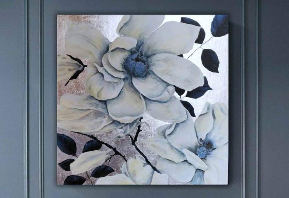 Ölbilder Auf Leinwand Handgemalt,100% Handbemalte Acrylmalerei Moderne Abstrakte Weiße Blumen Strukturiertes Kunstwerk Extra Große Wandkunstmalerei Für Wohnzimmer Bürodekorationen