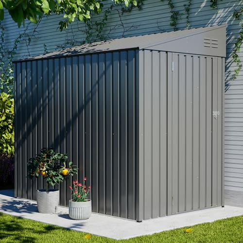 Image of YOPTO 4x7 FT Outdoor Storage Shed Lean to Shed,Metal Shed W /Lockable Door & Air Vent,All Weather Waterproof Garden Tool House W /Reversible Installation,for Backyard,Patio,Lawn,Dark Gray