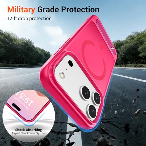 Image of SUPFINE Magnetic for iPhone 17 Pro Max Case Translucent Matte Phone Cover | (Built-in Invisible Kickstand)(Compatible with MagSafe)(Military Grade Drop Protection) Hot Pink