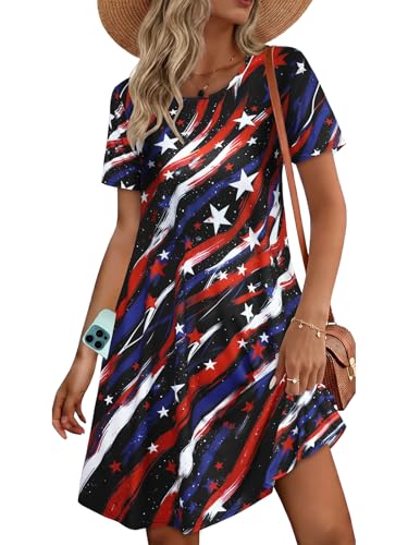 Image of Womens Summer Dresses Beach Casual Loose Tshirt Floral Short Sleeve Flowy Pockets Sundresses 2026
