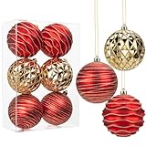 Hollyone Bolas grandes de 10 cm, 6 decoraciones de árbol de Navidad rojas y doradas, adornos colgantes gigantes para decoración de árbol de fiesta de boda