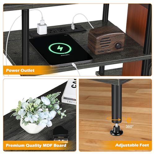 Image of OYEAL Bedroom TV Stand with Power Outlets up to 50 inch TV, Small Entertainment Center Stand with Storage Modern Media TV Console Table for Living Room Bedroom, Dark Grey