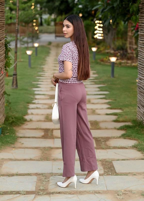 Image of Mlada Mid Waist Wide Leg Flared Pants Elastic Waist Band for Women Office Work Formal Wear Stretch Cotton Knit Flare Pants Utility Pockets Extra Flare Pants Trousers for Travel