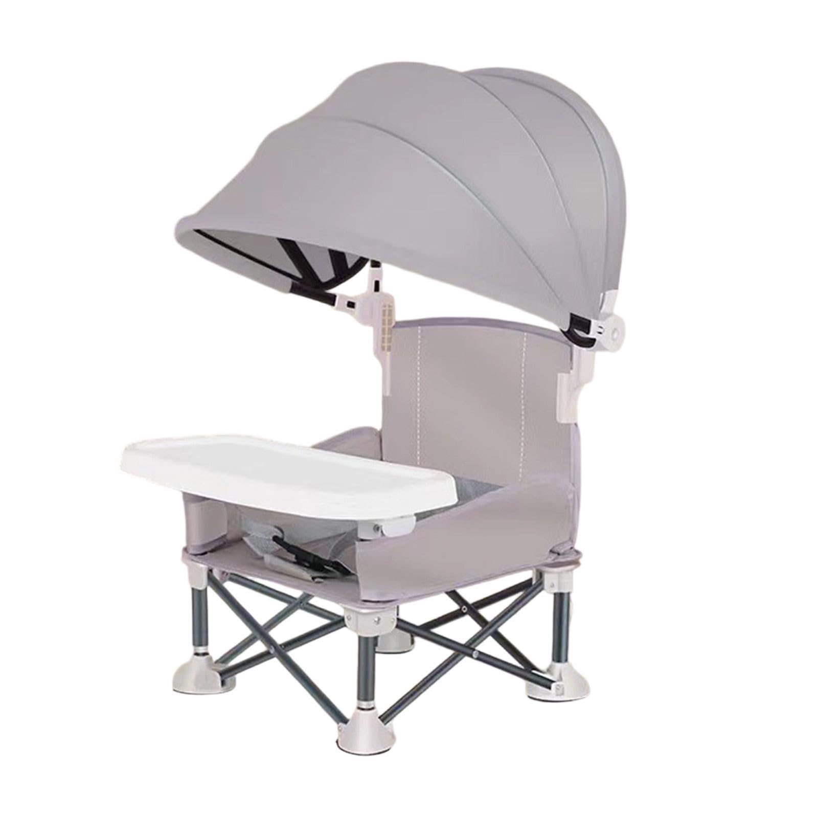 Baby Seat Booster Toddlers Dining Seat,Folding High Chair with Extendable Canopy Detachable Tray, Aluminum Alloy Baby Camping Chair Portable Folding Booster Feeding Chair (Gray) — image 1