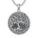 Lattd Tree of Life Necklace for Men 925 Sterling Silver Tree of Life Pendant Necklace Norse Jewelry Gifts for Men Women (01- silver)