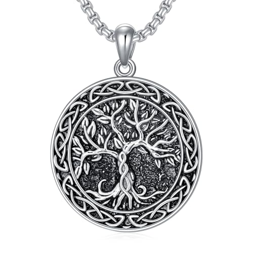 Lattd Tree of Life Necklace for Men 925 Sterling Silver Tree of Life Pendant Necklace Norse Jewelry Gifts for Men Women (01- silver)