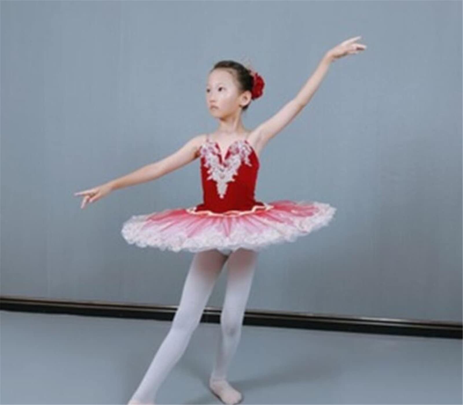 OTMYIGO Falda de tutú de Ballet Rojo Vestido de Ballet niña Traje de Lago de los cisnes Vestido de Competencia de Ballet Profesional de niña de Lago de los cisnes,Rojo,130