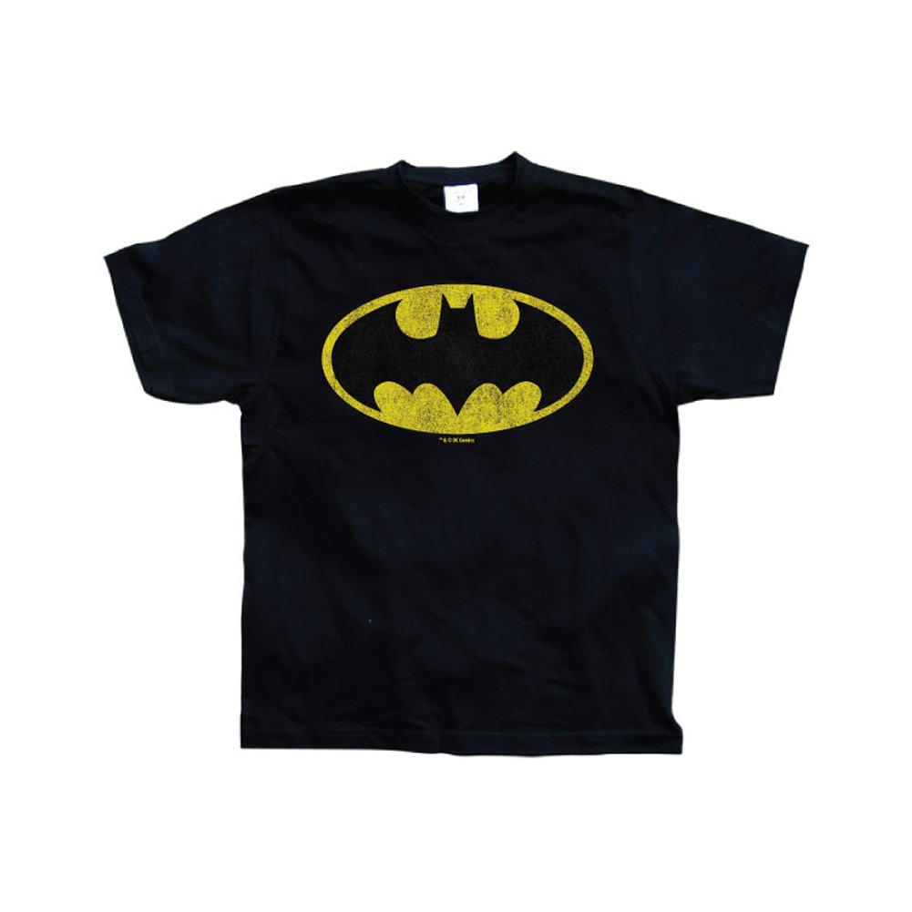 BATMAN Officially Licensed Distressed Logo Mens T-Shirt (Black), Medium