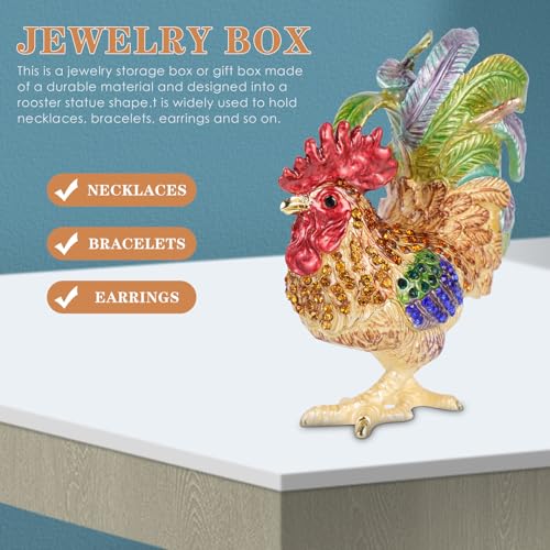 Boîte à bijoux coq et rangement bagues pour organiser et décorer le bureau.
