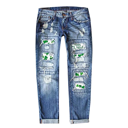Pantalon en jean droit perforé femme M1 Denim fini les vêtements tristes en taille M bleu